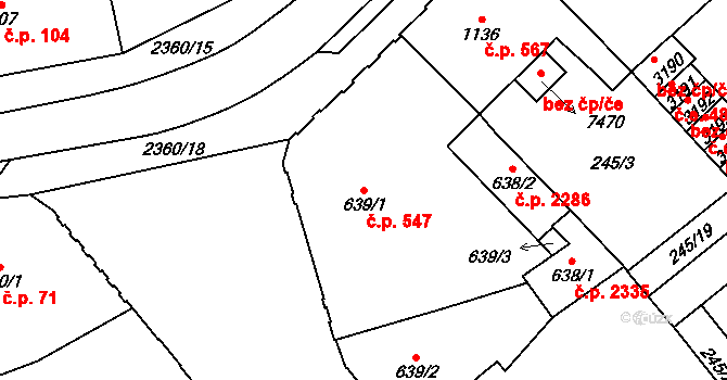 Cheb 547 na parcele st. 639/1 v KÚ Cheb, Katastrální mapa