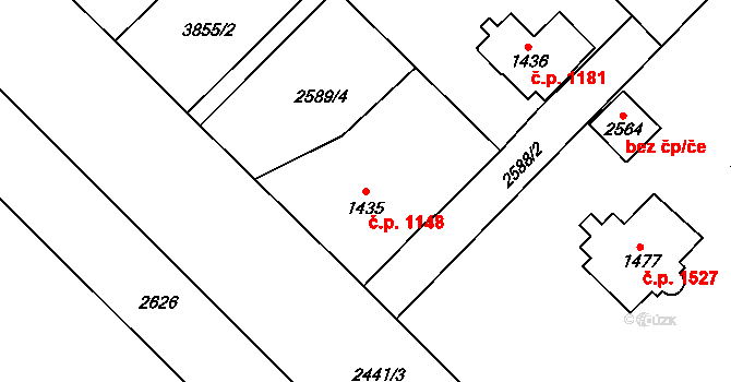 Cheb 1148 na parcele st. 1435 v KÚ Cheb, Katastrální mapa