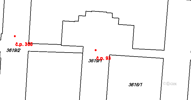Žižkov 93, Praha na parcele st. 3619/1 v KÚ Žižkov, Katastrální mapa