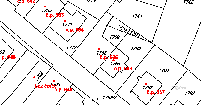 Krč 565, Praha na parcele st. 1768 v KÚ Krč, Katastrální mapa