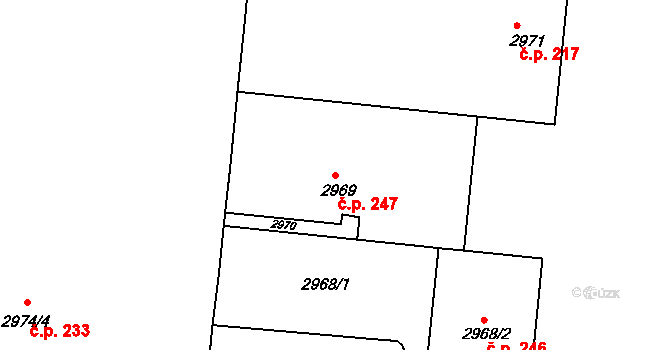 Smíchov 247, Praha na parcele st. 2969 v KÚ Smíchov, Katastrální mapa