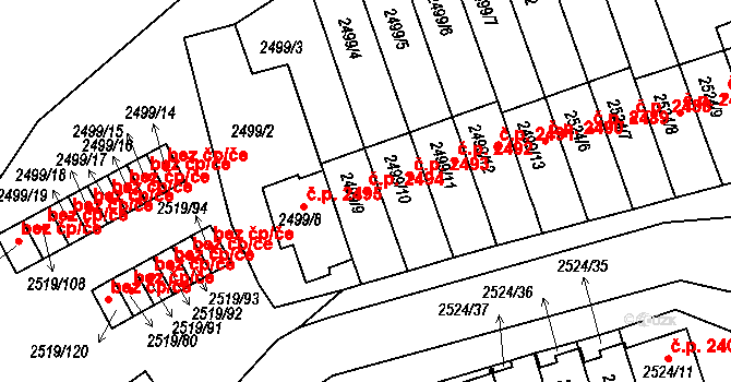 Dejvice 2494, Praha na parcele st. 2499/9 v KÚ Dejvice, Katastrální mapa