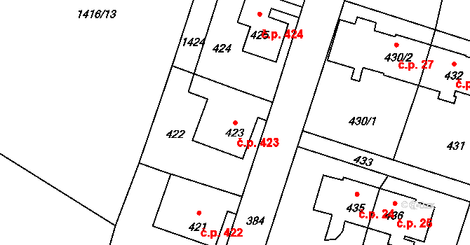 Rumburk 2-Horní Jindřichov 423, Rumburk na parcele st. 423 v KÚ Horní Jindřichov, Katastrální mapa