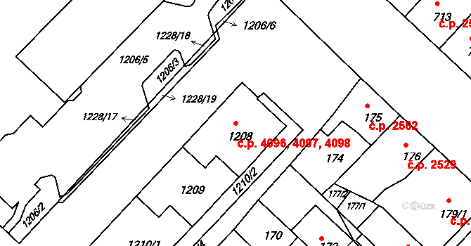 Chomutov 4096,4097,4098 na parcele st. 1208 v KÚ Chomutov II, Katastrální mapa