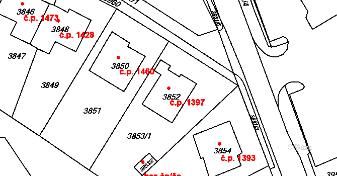 Jirkov 1397 na parcele st. 3852 v KÚ Jirkov, Katastrální mapa
