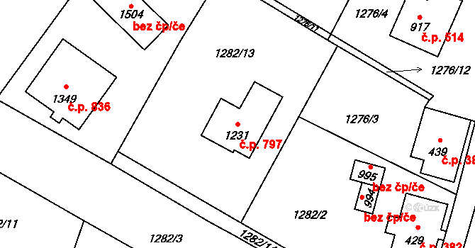Rtyně v Podkrkonoší 797 na parcele st. 1231 v KÚ Rtyně v Podkrkonoší, Katastrální mapa
