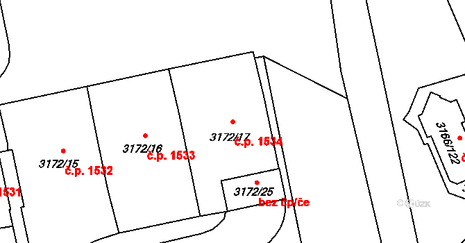 Nové Město 1534, Karviná na parcele st. 3172/17 v KÚ Karviná-město, Katastrální mapa