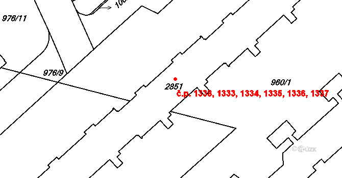 Ústí nad Orlicí 1333,1334,1335,1336, na parcele st. 2851 v KÚ Ústí nad Orlicí, Katastrální mapa