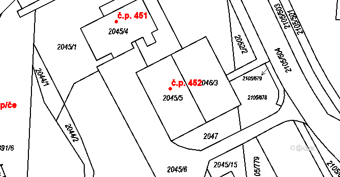 Šumbark 452, Havířov na parcele st. 2045/5 v KÚ Šumbark, Katastrální mapa