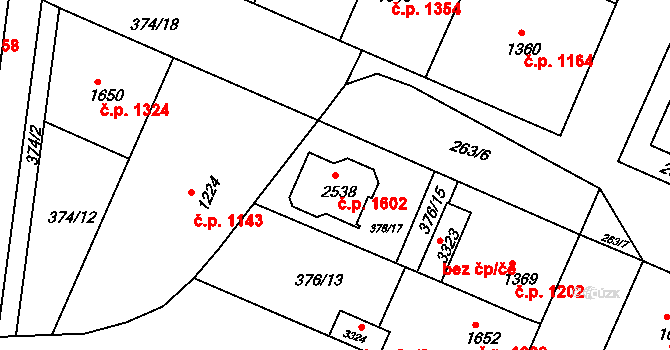 Bystřice pod Hostýnem 1602 na parcele st. 2538 v KÚ Bystřice pod Hostýnem, Katastrální mapa