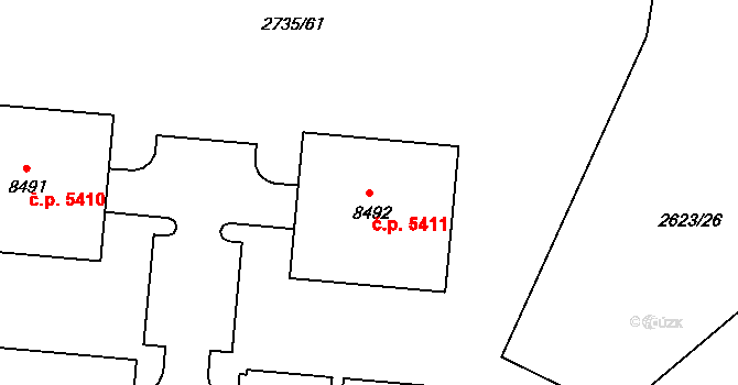 Zlín 5411 na parcele st. 8492 v KÚ Zlín, Katastrální mapa