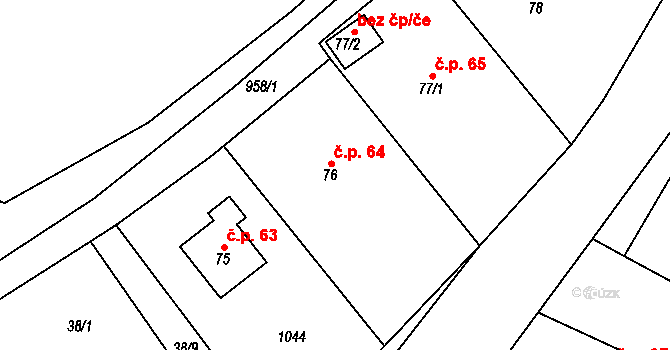 Rudolec 64, Březová na parcele st. 76 v KÚ Rudolec u Březové, Katastrální mapa