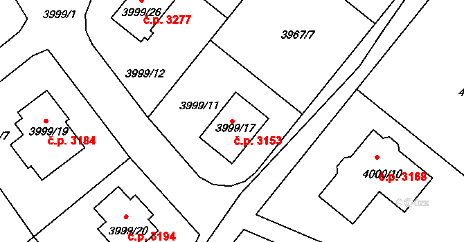 Česká Lípa 3153 na parcele st. 3999/17 v KÚ Česká Lípa, Katastrální mapa