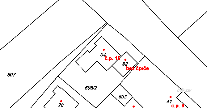 Laštovičky 15, Rousměrov na parcele st. 94 v KÚ Rousměrov, Katastrální mapa