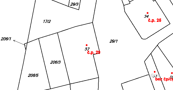Kramolín 29 na parcele st. 37 v KÚ Kramolín, Katastrální mapa