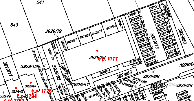Úvaly 1777 na parcele st. 3929/28 v KÚ Úvaly u Prahy, Katastrální mapa