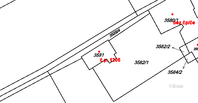 Jablunkov 1205 na parcele st. 3581 v KÚ Jablunkov, Katastrální mapa