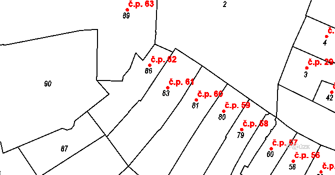 Jemnice 61 na parcele st. 83 v KÚ Jemnice, Katastrální mapa
