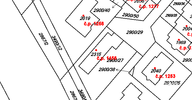 Rosice 1456 na parcele st. 2315 v KÚ Rosice u Brna, Katastrální mapa