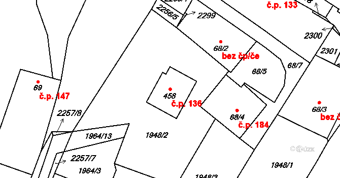 Pecerady 136, Týnec nad Sázavou na parcele st. 458 v KÚ Pecerady, Katastrální mapa