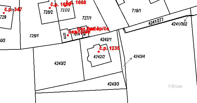 Horní Počernice 1235, Praha na parcele st. 4242/2 v KÚ Horní Počernice, Katastrální mapa