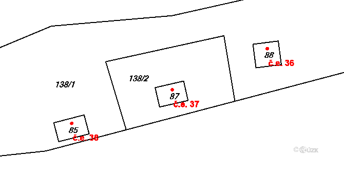 Vrcovice 37 na parcele st. 87 v KÚ Vrcovice, Katastrální mapa
