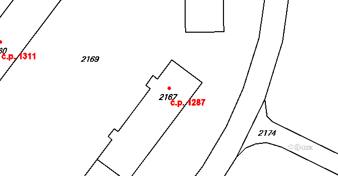 Poruba 1287, Ostrava na parcele st. 2167 v KÚ Poruba-sever, Katastrální mapa