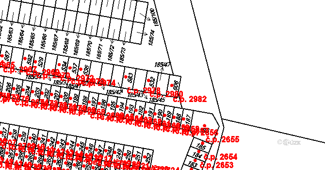 Brníčko 2981, Uničov na parcele st. 185/47 v KÚ Brníčko, Katastrální mapa