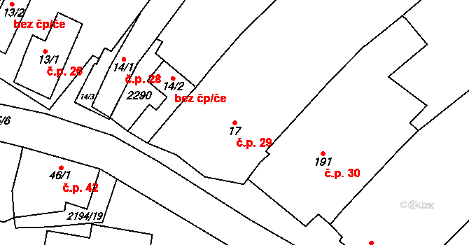Řetechov 29, Luhačovice na parcele st. 17 v KÚ Řetechov, Katastrální mapa