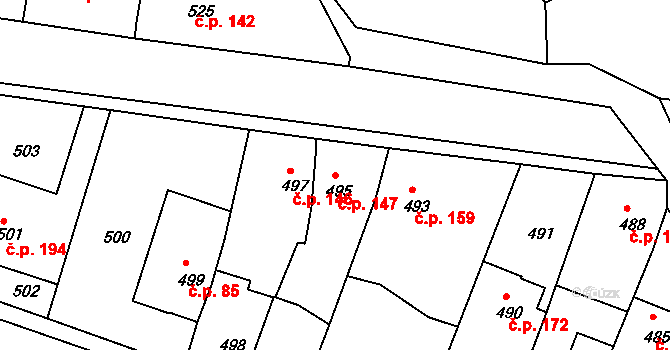 Lípa 147 na parcele st. 495 v KÚ Lípa nad Dřevnicí, Katastrální mapa