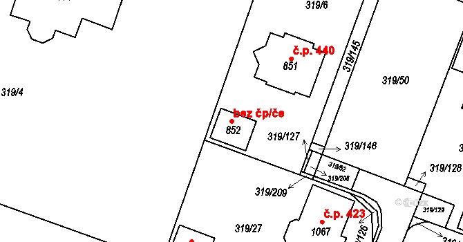 Znojmo 41272277 na parcele st. 852 v KÚ Přímětice, Katastrální mapa