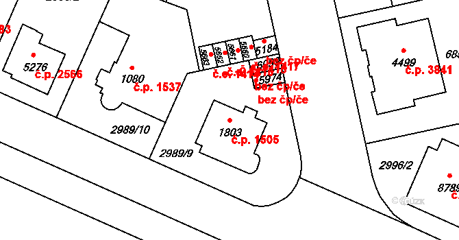 Zlín 1505 na parcele st. 1803 v KÚ Zlín, Katastrální mapa