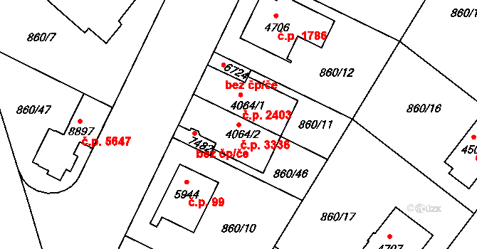 Zlín 3336 na parcele st. 4064/2 v KÚ Zlín, Katastrální mapa