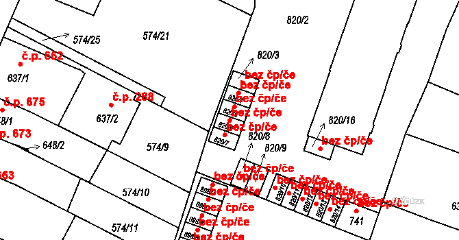 Milevsko 43164277 na parcele st. 820/6 v KÚ Milevsko, Katastrální mapa