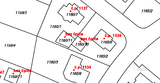 Jemnice 43390277 na parcele st. 1160/10 v KÚ Jemnice, Katastrální mapa
