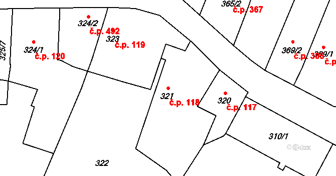 Malé Hoštice 118, Opava na parcele st. 321 v KÚ Malé Hoštice, Katastrální mapa