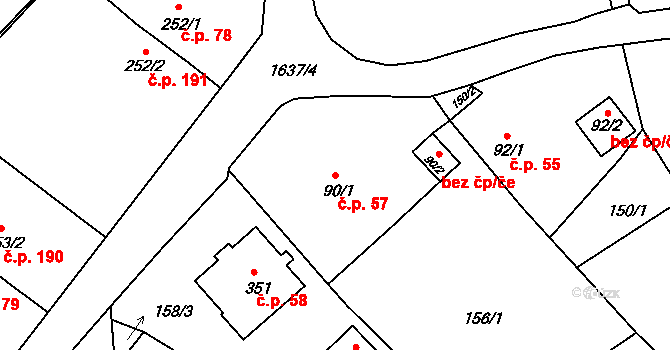 Hrabyně 57 na parcele st. 90/1 v KÚ Hrabyně, Katastrální mapa