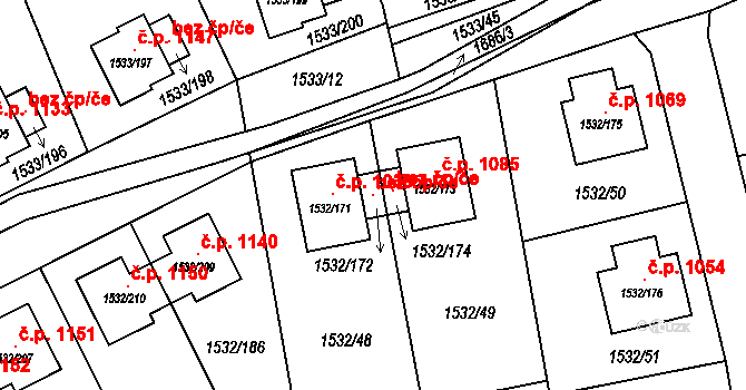 Praha 49865277 na parcele st. 1532/172 v KÚ Řeporyje, Katastrální mapa