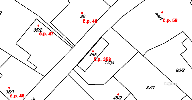 Rosice 358 na parcele st. 485 v KÚ Rosice u Chrasti, Katastrální mapa