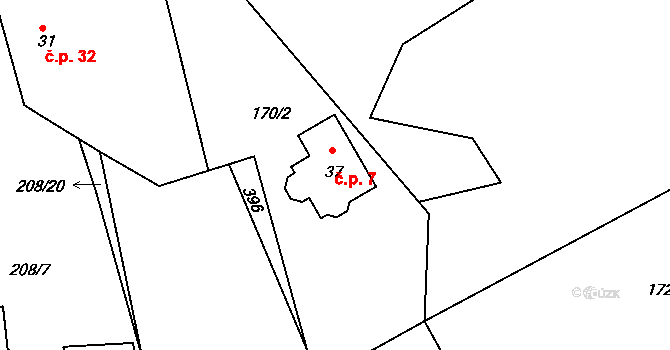 Skuhrov 7, Počepice na parcele st. 37 v KÚ Skuhrov u Počepic, Katastrální mapa