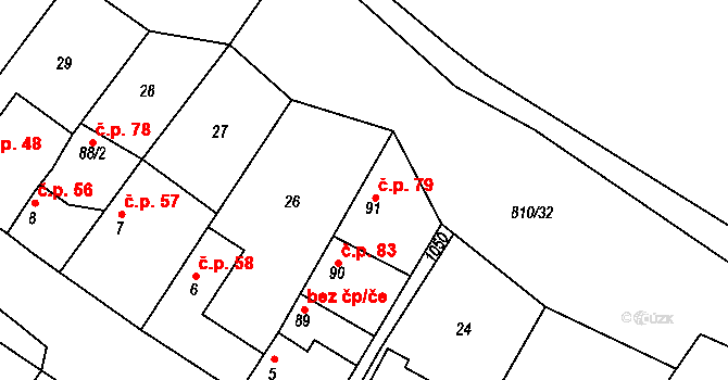 Olovnice 79 na parcele st. 91 v KÚ Olovnice, Katastrální mapa