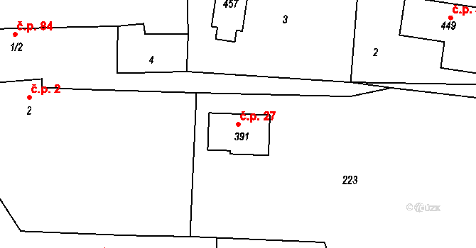 Újezd 27 na parcele st. 391 v KÚ Újezd u Domažlic, Katastrální mapa