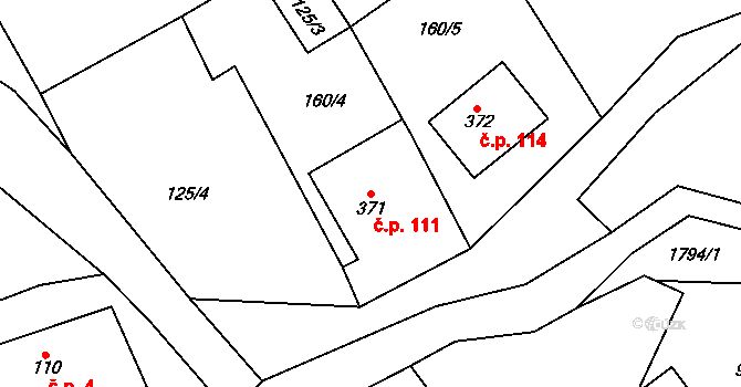 Lobendava 111 na parcele st. 371 v KÚ Lobendava, Katastrální mapa
