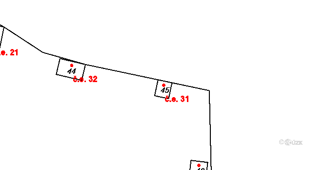 Rudov 31, Míčov-Sušice na parcele st. 45 v KÚ Rudov, Katastrální mapa