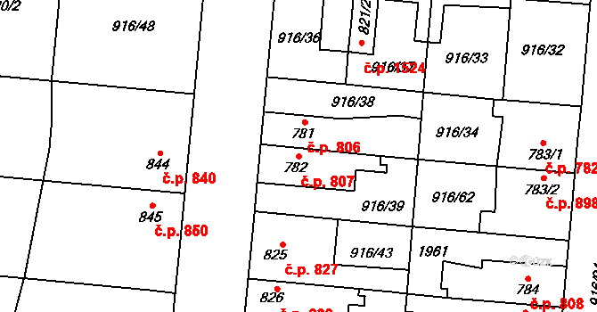 Přelouč 807 na parcele st. 782 v KÚ Přelouč, Katastrální mapa