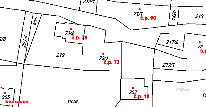 Mošnov 73 na parcele st. 73/1 v KÚ Mošnov, Katastrální mapa