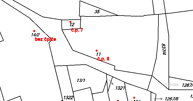 Líšťany 8 na parcele st. 11 v KÚ Líšťany u Cítolib, Katastrální mapa