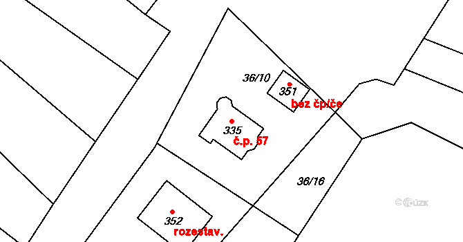 Kotopeky 57 na parcele st. 335 v KÚ Kotopeky, Katastrální mapa