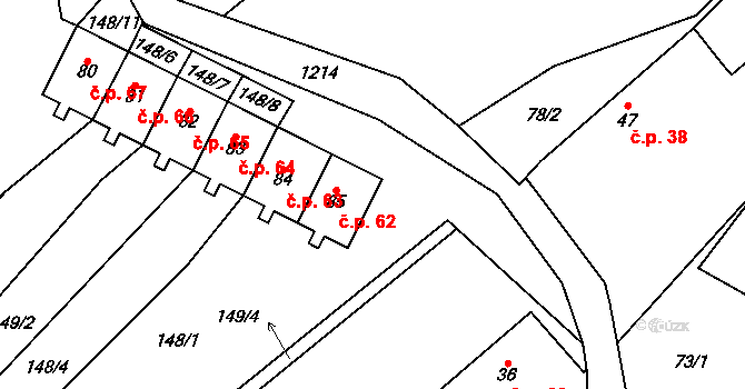 Ovesná Lhota 62 na parcele st. 85 v KÚ Ovesná Lhota, Katastrální mapa