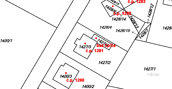 Chotěboř 1281 na parcele st. 1427/3 v KÚ Chotěboř, Katastrální mapa